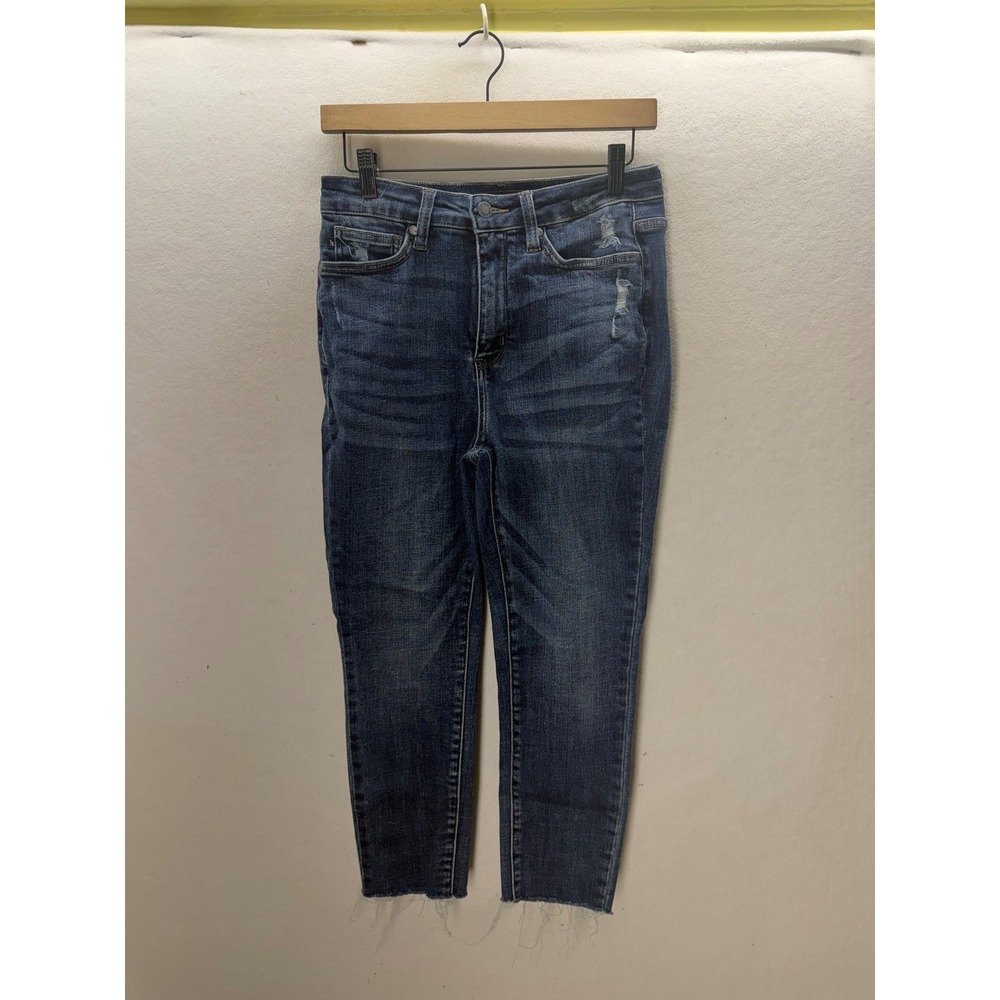 Judy Blue Skinny Fit Jeans Womens 7/28 Blue Distressed Raw Hem JB88417 3580